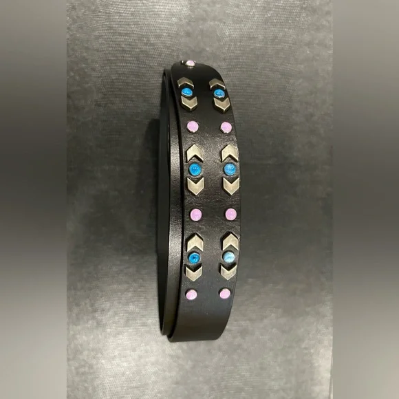 Isabel Marant Black Leather Studded Belt with Blue and Pink Accents - Picture 2 of 7